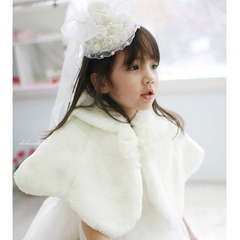 新款儿童礼服披风斗篷女童公主白色花童宝宝披肩儿童韩版毛绒外套