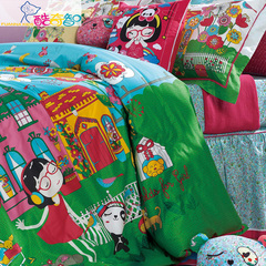 富安娜儿童床上用品纯棉四件套印花全棉卡通床单被套花园宝贝