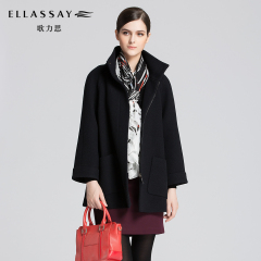 【新品】ELLASSAY歌力思2016冬季女装欧美纯色中长款羊毛呢大衣