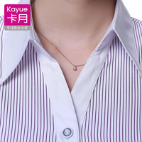 蓝白竖条纹职业衬衫女长袖V领大码上班工作服工装正装衬衣女装寸