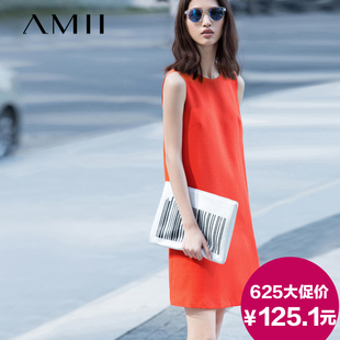 amii旗舰店AMII及简2015夏季纯色圆领无袖背心连衣裙通勤大码女装休闲短裙子