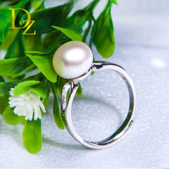 【鼎珍珠宝】 经典款 8-9mm天然珍珠戒指 925纯银 天然珍珠手饰
