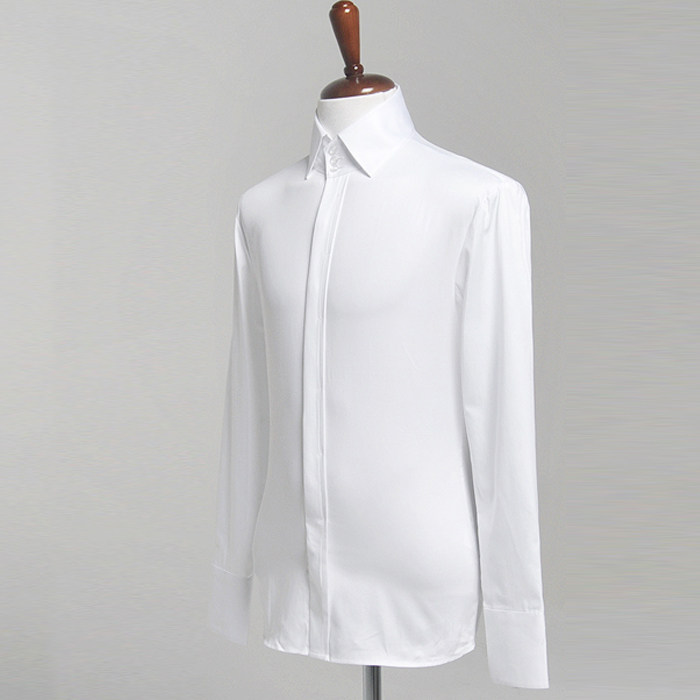 英伦贵族衬衫罕见高领3扣领纯白色修身衬衣婚宴型男高调男神寸衣