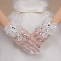 2015新娘新款白色蕾丝花朵水钻短款全指韩式精美婚纱配饰春夏手套
