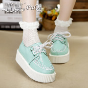 Puqi College sweet thick strap platform shoes casual student female ball head with leather shoes at the end of Candy-colored