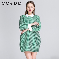 【惠】CCDD冬装专柜正品 圆波点植绒提花高腰裙 修身茧形连衣裙