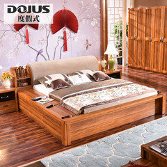 DOJUS 实木床1.8米双人床 储物床软靠榻榻米床 中式实木家具6A06