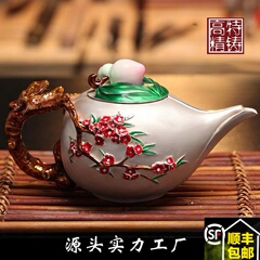 999纯银银壶 足银泡水茶具套装 高档茶具手工彩绘仙桃壶厂家直销