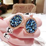 Email Korea boutique quality atmospheric earrings earrings vintage Europe and the exaggerated simplicity oval rhinestone-Stud female