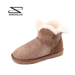 SIMONLEE正品羊皮毛一体雪地靴女冬季短筒5854花瓣星空款雪地棉靴