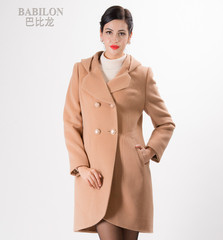 巴比龙2014冬 连帽领高贵淑女 羊毛保暖挂胆大衣外套气质女上衣