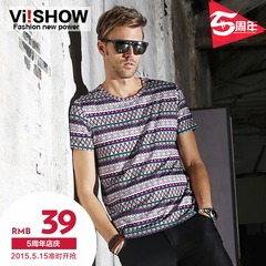 Viishow summer dress, short sleeve t shirt men's retro national casual slim fit short t-tops with flowers t-shirt