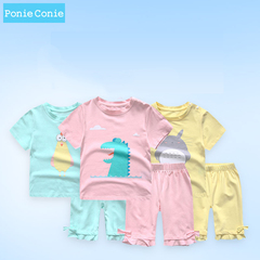 Ponie Conie 童装新款婴儿夏装女童宝宝夏季衣服短袖短裤T恤套装