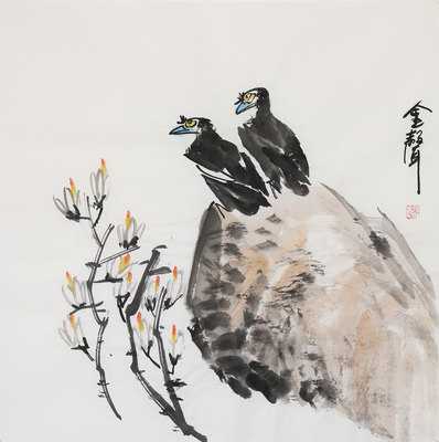 杜金声先生《玉兰八哥图》大写意名家,当代著名艺术家.