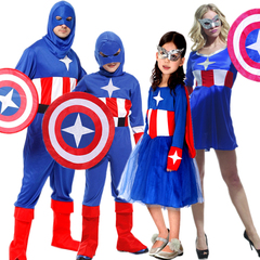 学生cosplay服装 儿童化妆舞会表演服 成人美国队长亲子演出服