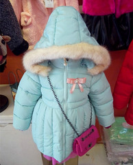 女童韩版棉衣中长款加厚毛领公主外套中小童冬季连帽防寒衣