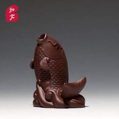 加文宜兴紫砂茶宠摆件雕塑招财鱼年年有鱼 茶宠