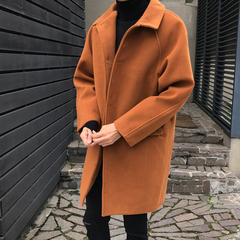 【XM】2016冬 韩版廓形宽松男士加厚羊绒料中长款呢大衣外套