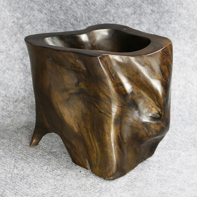 阴沉金丝楠笔筒 乌木自然形笔筒/摆件