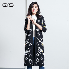 Q’S/秸熙女装2016冬装新品  休闲趣味图案长款针织外套 JXA956