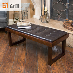 百伽 简约美式换鞋凳皮质实木沙发凳长凳服装店沙发欧式床尾凳