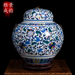 景德镇陶瓷花瓶 手绘青花釉里红大号茶叶罐密封手工储物罐复古