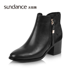 sundance/太阳舞2016冬新款 牛皮复古方跟女靴短靴S6535901