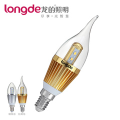 龙的照明LED单灯4W蜡烛拉尾灯泡E14小螺口节能水晶灯光源透明泡