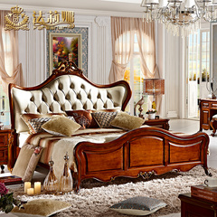法莉娜美式床实木床 1.8米卧室家具欧式床 真皮双人床公主婚床D01