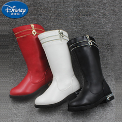迪士尼女童靴子皮靴中高筒儿童雪地靴女童鞋冬季新款中大童时装靴