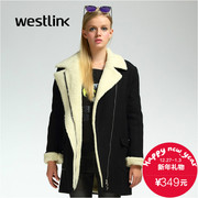 Westlink/West New 2015 winter imitation lambs wool lapel long wool coats in thick woman coat