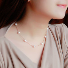 韩版镀18K玫瑰金珍珠项链女日韩国彩金短款锁骨链流行配饰品礼物