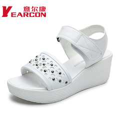 YEARCON/er Kang new genuine leather wedge peep-toe shoes 2015 summer Velcro women's sandals