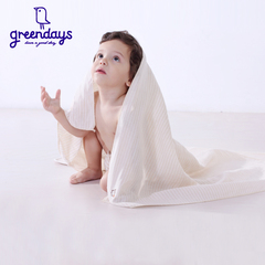 greendays绿叠子有机棉 0-3岁宝宝专用天然彩棉条纹柔软纱布浴巾