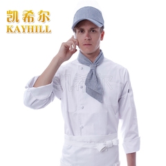 凯希尔热卖单排布扣厨师服 男女白色厨房衣服长袖工作服 餐厅工装