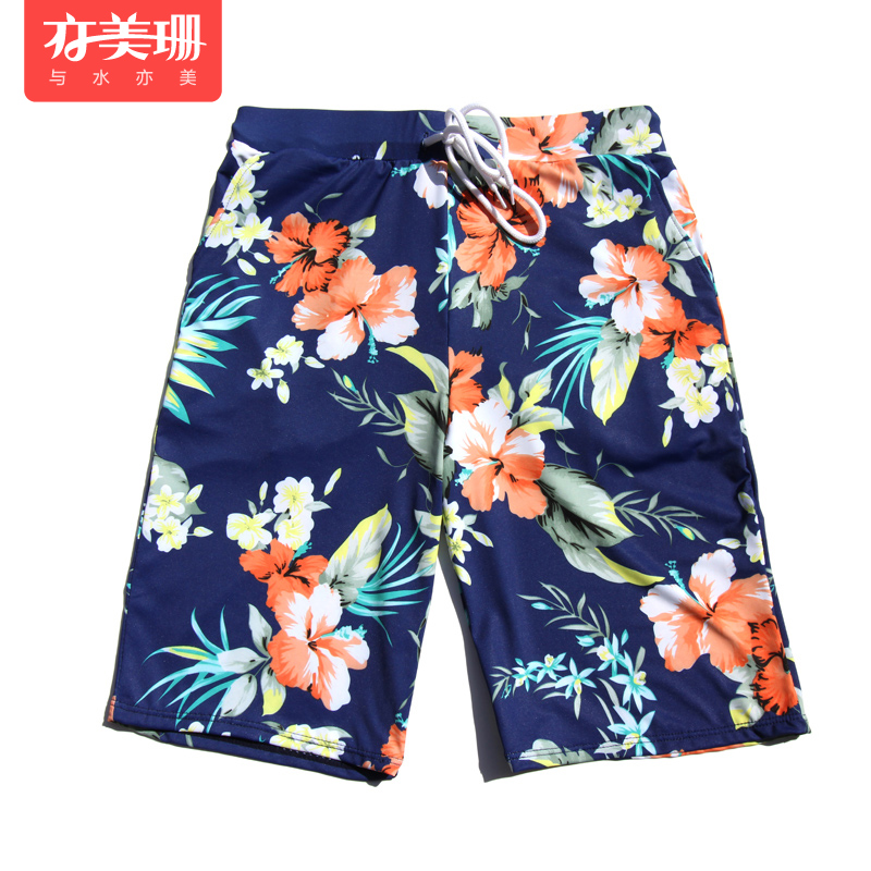亦美珊泳褲男五分時尚款印花速干寬松加肥加大平角沙灘溫泉遊泳褲