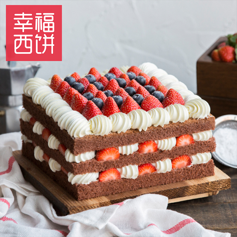 幸福西饼巧克力草莓裸蛋糕水果奶油生日蛋糕同城配送深圳郑州产品展示图1