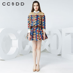 CCDD2016春装专柜正品新款女渔网布拼接波普几何印花短外套上衣