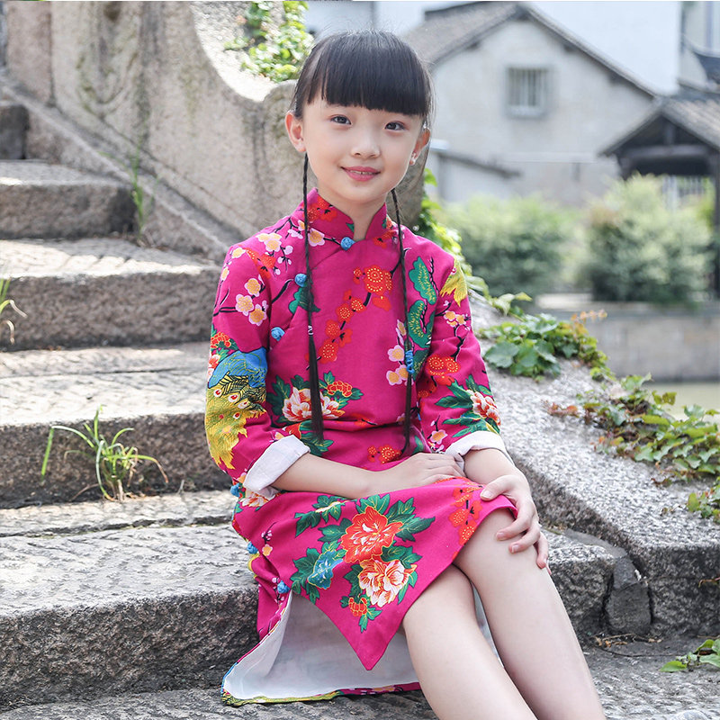 芭豆鼠旗舰店的优惠券大全—春秋季新款夹里童装儿童旗袍裙子棉麻长袖