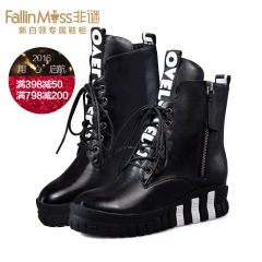 Increased non-mystery the first layer of leather shoes casual leather boots with round head Europe wind strap high heel ankle boots