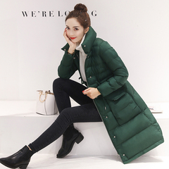 冬季新款韩版中长款宽松连帽纯色工装棉衣女装加厚棉袄外套风衣潮