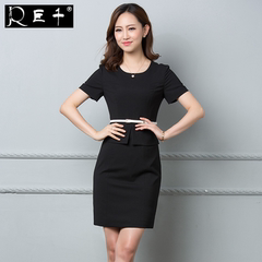 巨千黑色职业装女装套装夏正装时尚工作服职业套装女连衣裙530-1