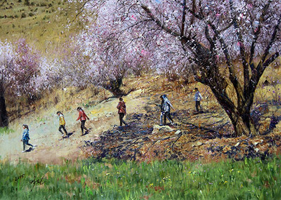 (朝鲜)朴玉珍《踏春》三池渊美术创作社【嘉宇金成】