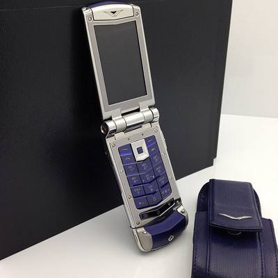 【中古】vertu/威图翻盖手机 蓝色皮 95新