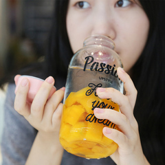创意韩国女学生潮流大容量玻璃杯 便携带盖水杯透明耐热随手杯子