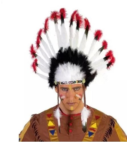彩色印第安酋长帽子万圣节印第安仿羽毛帽 印地安人羽毛头饰