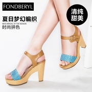 Feibolierxia new chunky heels high heel shoes with Velcro sandal color mosaic FB42118255