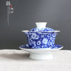 盖碗陶瓷敬茶碗大号三才杯景德镇白瓷青花瓷盖碗茶杯功夫茶具单品