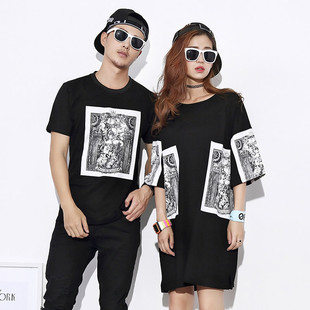 vcouple旗舰店vcouple情侣装夏装2016新款韩版复古男短袖t恤大码宽松女裙潮440