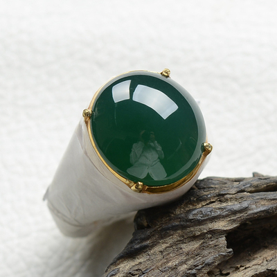 天然缅甸a货翡翠老坑种蓝绿戒面12.0g